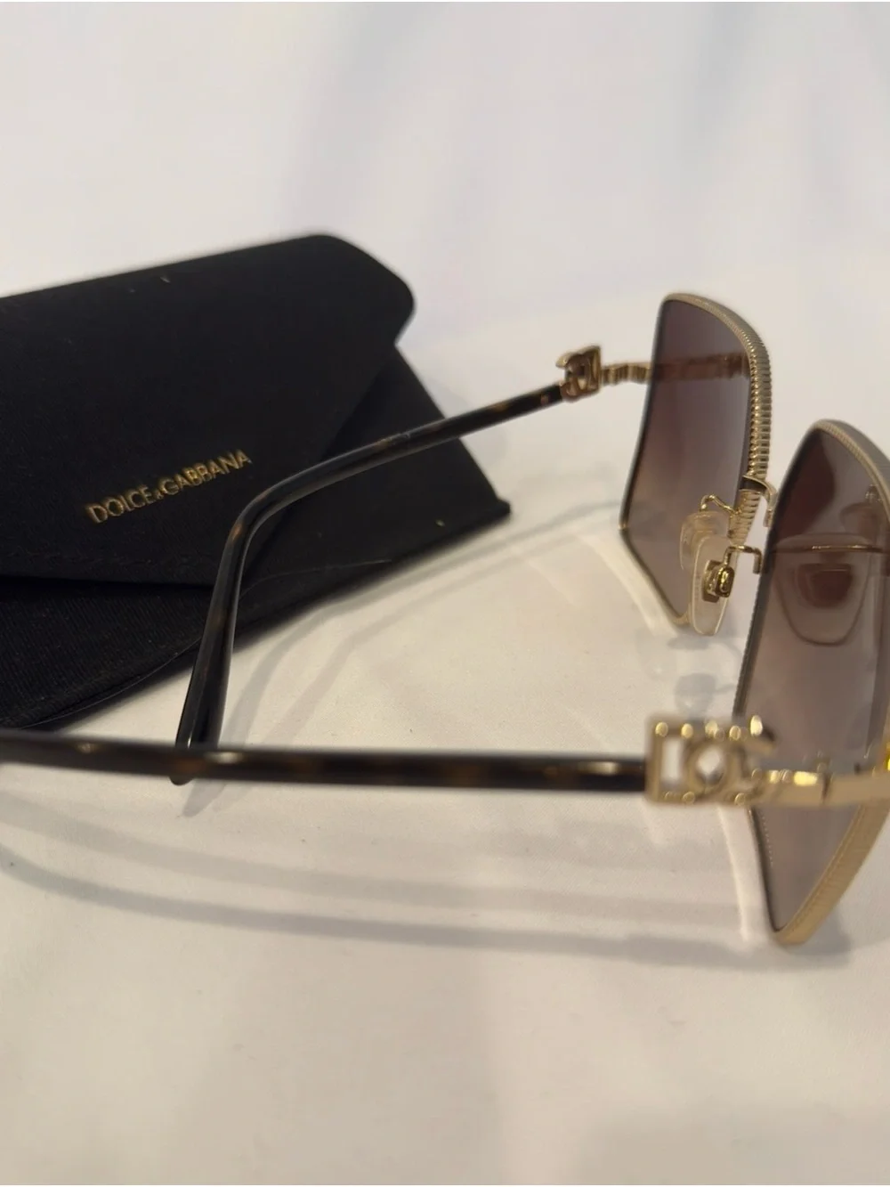 Dolce & Gabbana Gold Square Gradient Sunglasses DG Logo | Authentic